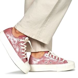 Converse Pink Suede Shimmer Lift Low-Top Sneakers